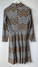 Load image into Gallery viewer, Fab geometric design vintage 1960s to 1970s knee length long sleeve dress by Carnegie of London M
