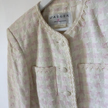 Load image into Gallery viewer, Silk vintage pink and cream Jaeger skirt suit S