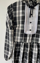 Load image into Gallery viewer, Black and white tartan style check vintage 1960s long high neck Fiona dress S