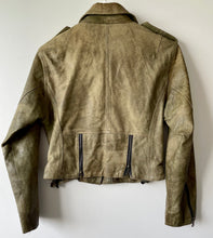 Load image into Gallery viewer, Soft leather olive green vintage 1980s or 90s biker style jacket M