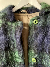 Load image into Gallery viewer, Green and blue check vintage 1960s mohair cape made in GB by Jay Dee Medium M