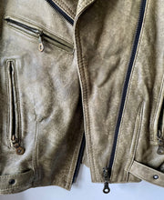 Load image into Gallery viewer, Soft leather olive green vintage 1980s or 90s biker style jacket M