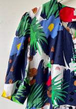 Load image into Gallery viewer, Colourful 1980s vintage button down puff sleeve dress M to L