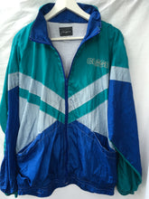 Load image into Gallery viewer, 1980s vintage turquoise blue grey shell track jacket by &#39;Must be sport&#39;  L