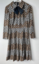 Load image into Gallery viewer, Fab geometric design vintage 1960s to 1970s knee length long sleeve dress by Carnegie of London M