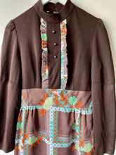 Load image into Gallery viewer, Long vintage 1960s crimplene and cotton high neck maxi dress M