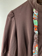 Load image into Gallery viewer, Long vintage 1960s crimplene and cotton high neck maxi dress M