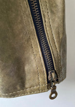 Load image into Gallery viewer, Soft leather olive green vintage 1980s or 90s biker style jacket M