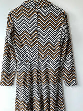 Load image into Gallery viewer, Fab geometric design vintage 1960s to 1970s knee length long sleeve dress by Carnegie of London M