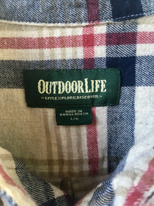 Check plaid Outdoor Life flannel shirt with button down collar L