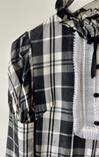 Load image into Gallery viewer, Black and white tartan style check vintage 1960s long high neck Fiona dress S