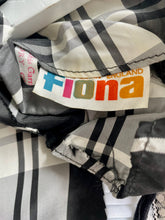 Load image into Gallery viewer, Black and white tartan style check vintage 1960s long high neck Fiona dress S