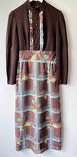 Load image into Gallery viewer, Long vintage 1960s crimplene and cotton high neck maxi dress M