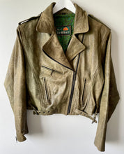 Load image into Gallery viewer, Soft leather olive green vintage 1980s or 90s biker style jacket M