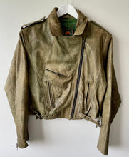 Load image into Gallery viewer, Soft leather olive green vintage 1980s or 90s biker style jacket M