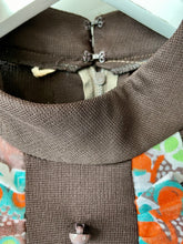 Load image into Gallery viewer, Long vintage 1960s crimplene and cotton high neck maxi dress M