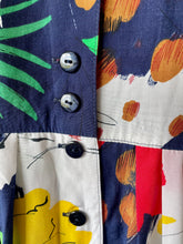 Load image into Gallery viewer, Colourful 1980s vintage button down puff sleeve dress M to L