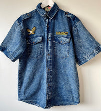 Load image into Gallery viewer, Shirt sleeve acid wash vintage denim shirt with patches S