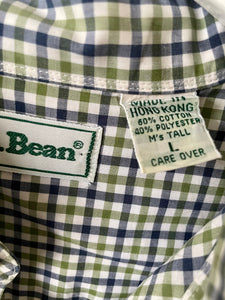 L L Bean vintage mens green blue check checked long sleeve shirt L Large