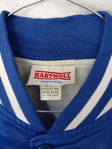 Blue satin Hartwell vintage baseball style bomber jacket made in USA L