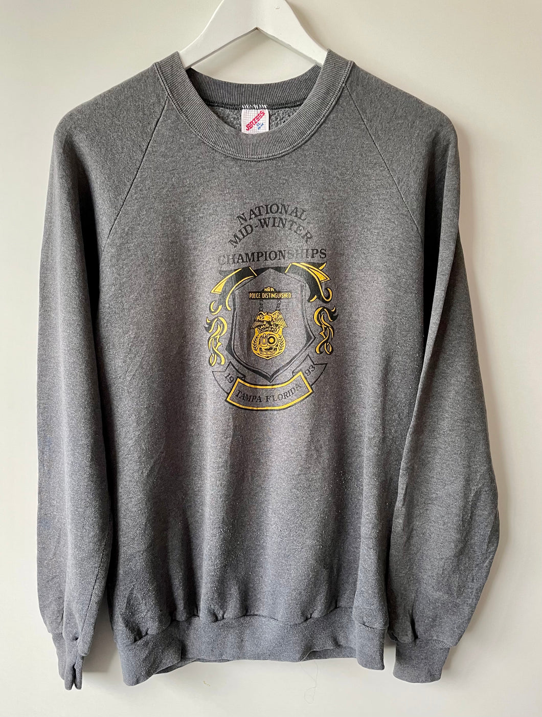 Dark grey vintage 1990s sweatshirt with Florida police logo L