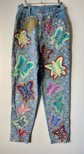 Load image into Gallery viewer, Leslie Hamel vintage 1990s hand painted butterfly jeans S