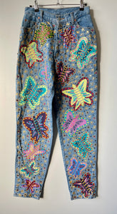 Leslie Hamel vintage 1990s hand painted butterfly jeans S