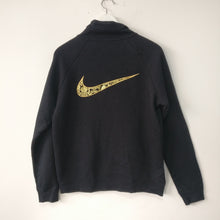 Load image into Gallery viewer, Nike quarter zip sweatshirt black with gold laurel crown S