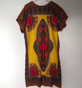 Vintage yellow boho hippy kaftan dress M to L