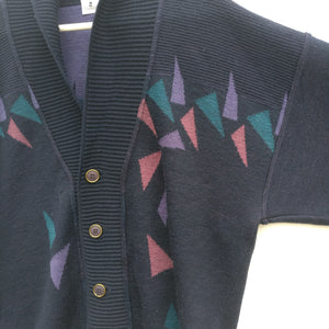 1980s 90s vintage patterned wool blend cardigan L XL