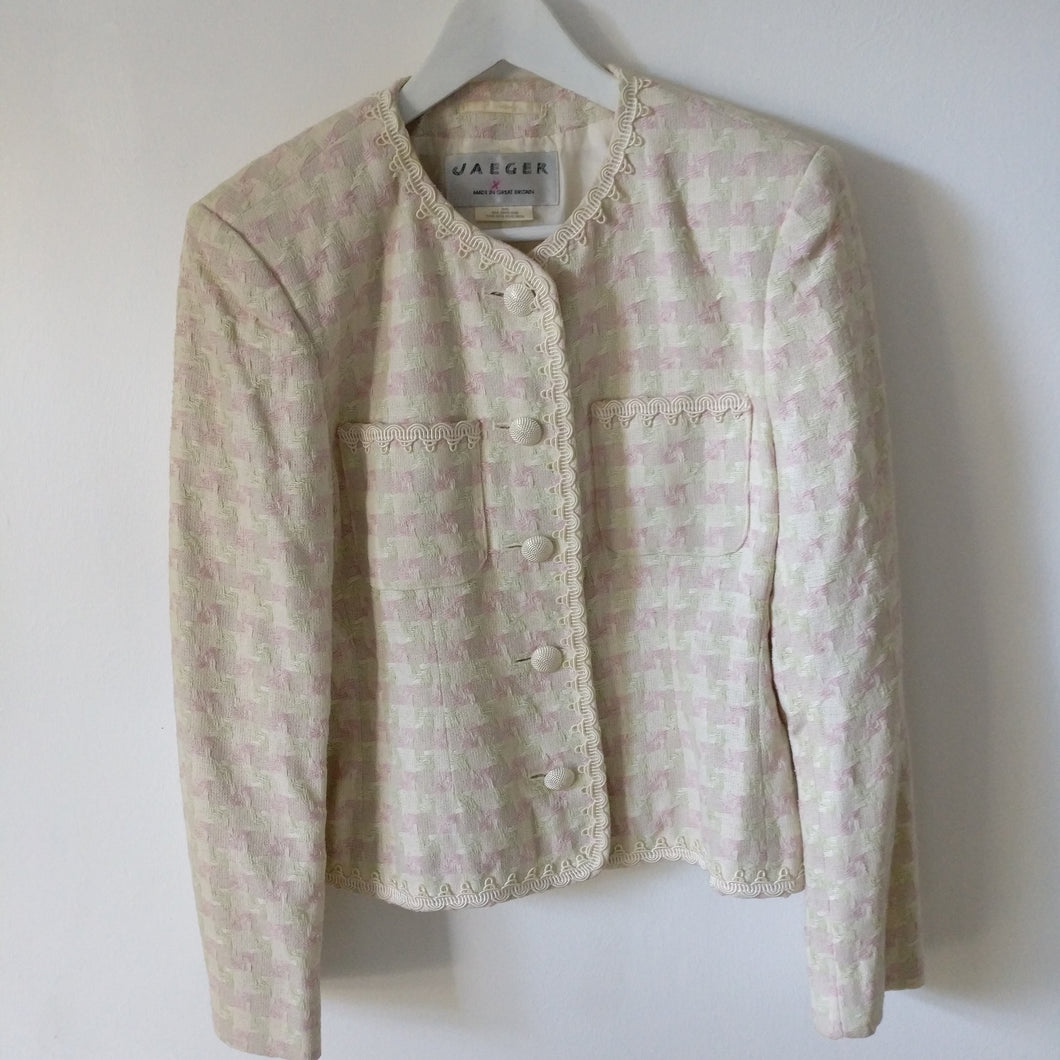 Silk vintage pink and cream Jaeger skirt suit S
