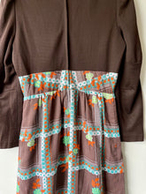 Load image into Gallery viewer, Long vintage 1960s crimplene and cotton high neck maxi dress M