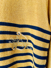 Load image into Gallery viewer, Fab mustard and black vintage 1980s knit jumper with motif M