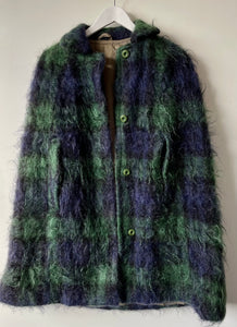 Green and blue check vintage 1960s mohair cape made in GB by Jay Dee Medium M