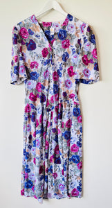 Flower vintage 1980s short sleeve dress by Etam M to L