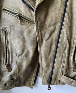 Soft leather olive green vintage 1980s or 90s biker style jacket M