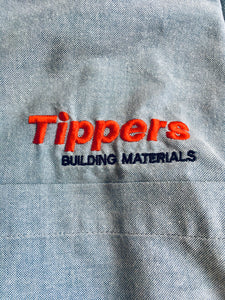 Grey blue Dickies tippers long sleeve work shirt with button collar L