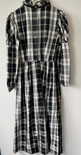 Load image into Gallery viewer, Black and white tartan style check vintage 1960s long high neck Fiona dress S