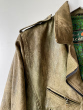Load image into Gallery viewer, Soft leather olive green vintage 1980s or 90s biker style jacket M