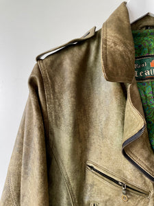 Soft leather olive green vintage 1980s or 90s biker style jacket M