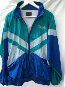 1980s vintage turquoise blue grey shell track jacket by 'Must be sport'  L