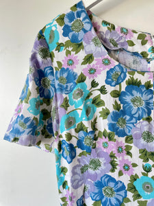 Floral vintage 1960s short sleeve shift dress M