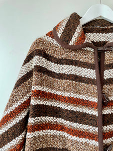 Cozy brown striped wool vintage 1960s/1970s short poncho cape by Julius M