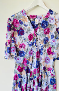 Flower vintage 1980s short sleeve dress by Etam M to L