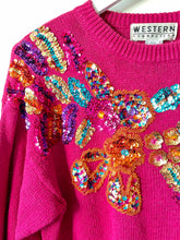 Load image into Gallery viewer, Raspberry pink vintage 1980s sequin jumper M