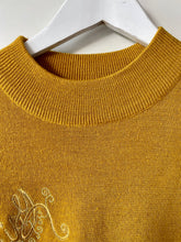 Load image into Gallery viewer, Fab mustard and black vintage 1980s knit jumper with motif M