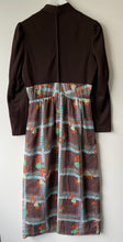 Load image into Gallery viewer, Long vintage 1960s crimplene and cotton high neck maxi dress M