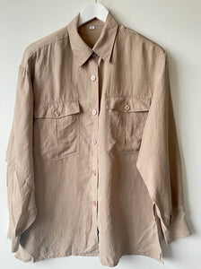 Beige oversize vintage 1980s 1990s silk shirt Medium Large M L