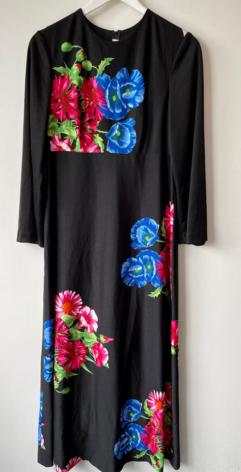 Long vintage 1960s to 1970s bright flower design dress M