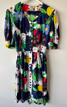 Load image into Gallery viewer, Colourful 1980s vintage button down puff sleeve dress M to L